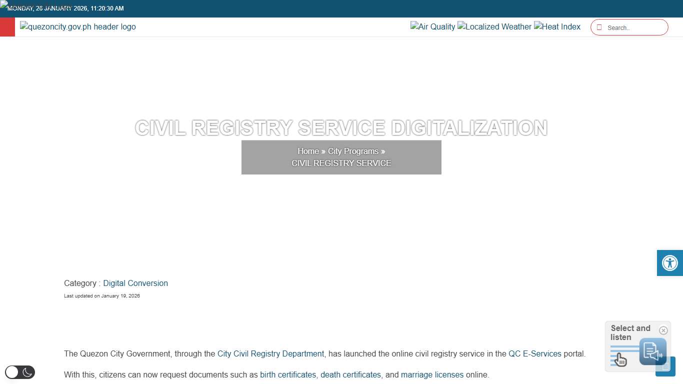 CIVIL REGISTRY SERVICE DIGITALIZATION - Quezon City Government