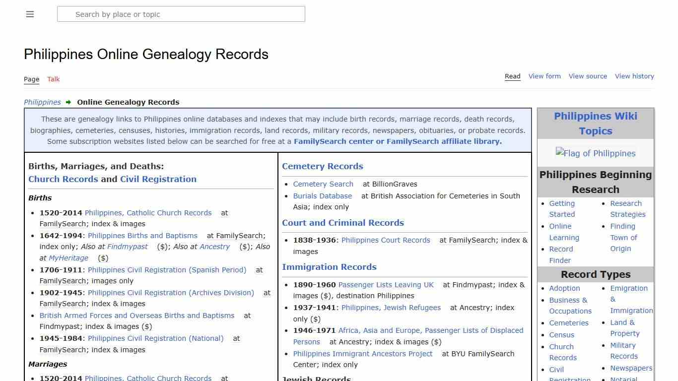 Philippines Online Genealogy Records • FamilySearch